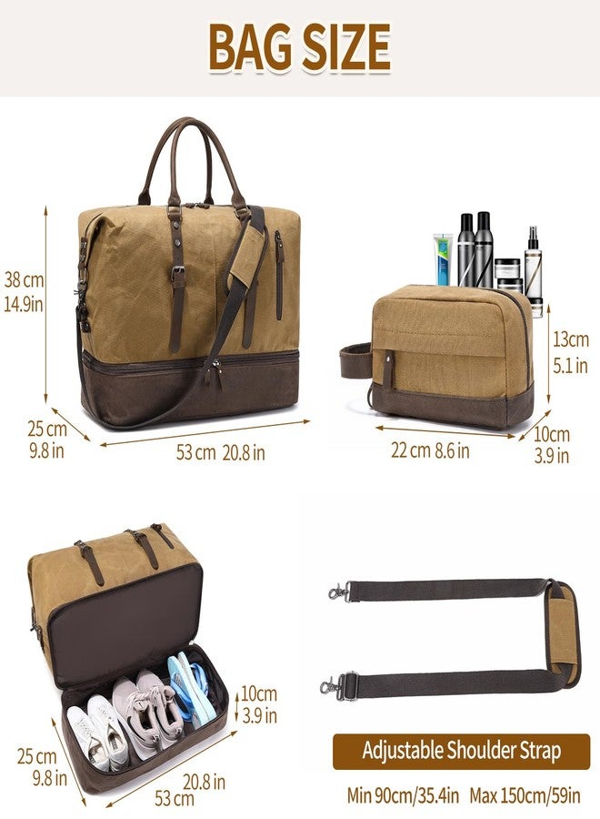 FENGDONG Weekender Bag Large Overnight Bag for Men Women Tote with Shoe Compartment Canvas Carry on Luggage Bag Travel Duffel Bag Brown - Image 2